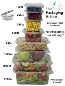 Clear Hinged Lid Salad Containers Plastic Snack Box Tub Deli Takeaway Food Pots - Picture 1 of 24