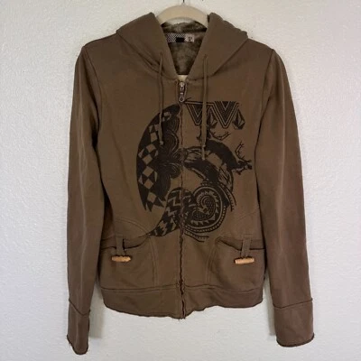 Volcom Jacket Womens Medium Faux Fur Lined Zip Up Hoodie Y2K Skater Punk 2000s - Image 1 of 4