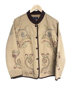 Denim & Co Women’s Paisley Embroidered Beige Button Up Jacket ~ Size Medium - Picture 1 of 10