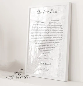 Personalisierter Liedtext Druck - jedes Lied! Hochzeit, erster Tanz, Valentinstag - Bild 1 von 16