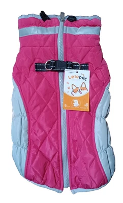 Lele Pet Quilted Windproof Dog Jacket Fleece Vest Pink Grey Reflective Coat MED - Image 1 of 4
