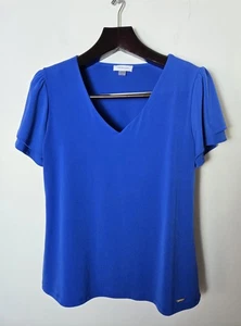 Calvin Klein Royal Blue Flutter Sleeve V-Neck Large Womens Stretchy Top - Picture 1 of 10