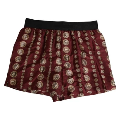 DOLCE & GABBANA Swimwear Burgundy Silk Coin Print Men Boxer Short IT4 /US S $680 - Image 1 of 4
