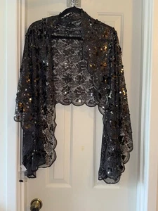 JOAN RIVERS Metallic Glam Sequin Scarf BLACK a211123 - Picture 1 of 2