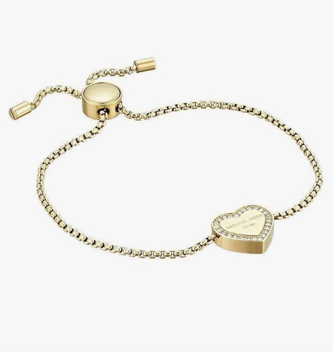 Nuovo Bracciale Michael KORS HERITAGE Cristallo Cuore Scorrevole Oro San Valentino