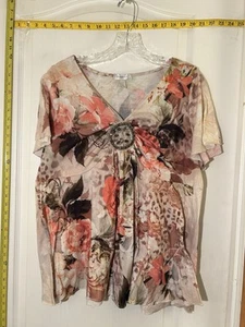 Vestido Granero Mujer Pull Over Top 1X Naranja Floral Manga Corta Bling - Imagen 1 de 6