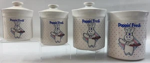 Pillsbury Doughboy Poppin' Fresh Ceramic Pink polka dot canister Set Of 4 1988 - Picture 1 of 6