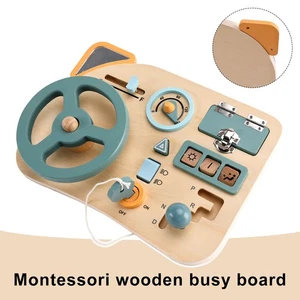 🚀10in1 Car Toddler Montessori Wooden Busy Board w/ Steering Wheel Locks & Gears - Picture 1 of 17