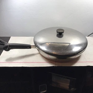 Vintage Revere Ware 12" Kupferboden Pfanne Bratpfanne Deckel Pre-68 sitzt flach Gebrauchsspuren lesen - Bild 1 von 24