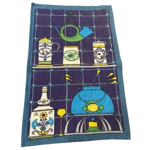 Toalla de té de algodón arte popular alemán retro años 70-80 cocina pájaro cuerno azul Malimo - Imagen 1 de 11