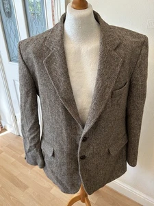 Harris Tweed Jacket Herringbone Brown Size 44R - Picture 1 of 7