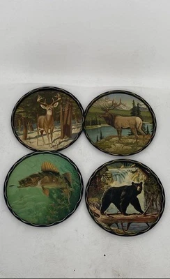 Vintage James L. Artig Multicolor Metal Round Wildlife Serving Trays Lot Of 4 - Image 1 of 4