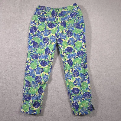 Lilly Pulitzer Pants Womens 4 Blue Green Floral Print Cotton Ankle Slit Preppy - Image 1 of 4