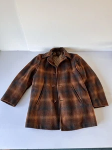 Vintage 1950’s Pendleton Men’s Brown Plaid Wool Jacket Coat - Picture 1 of 24