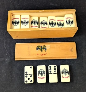 Bacardi Double Six Dominoes Completo Pipistrello Spinner e Custodia Legno Istruzioni - Foto 1 di 5