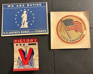 Original WWII Home Front Civil Defense Lot V for Victory We Buy Bonds Old Glory - Picture 1 of 4