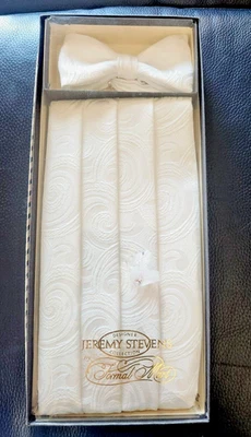 正式 Mart Jeremy Stevens Cummerbund & Bow 领带套装白色漩涡新品 — 第 1/4 张图片