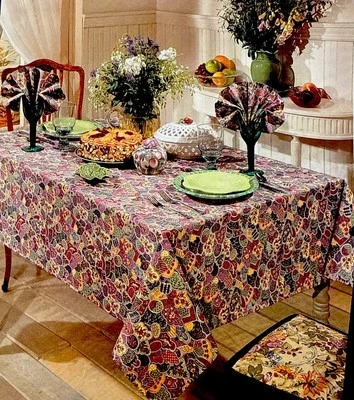 Tablecloth 60x84 Oblong VTG 1992 Floral Geometric Cotton Chintz Spanish Macy's - Image 1 of 4