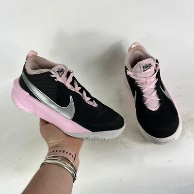 Nike Team Hustle D 10 Sneakers Youth 5.5 Black Pink Logo Lace Up Athletic Shoes - Image 1 of 4