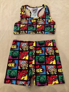 Marvel comics sports bra biker shorts large Girls Colorful active sport set - Picture 1 of 5