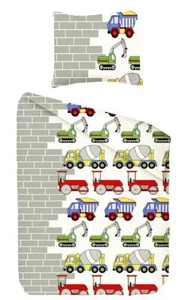 JACK Kinder Renforcé Bettwäsche 2 tlg. 135x200cm Baustelle Baufahrzeuge Offwhite - Bild 1 von 6