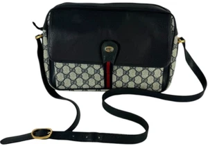 GUCCI School Bag Navy Blue Canvas Leather Ophidia Flap Accessory Collection - Picture 1 of 24