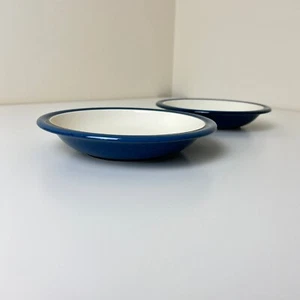 Blue Shallow Rimmed Pasta Soup Bowls x 2 - Picture 1 of 12