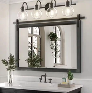 Paihome 40 in. W x 26 in. H Farmhouse Wood Bathroom Vanity Mirror in Black - Picture 1 of 8