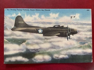 c1940’s The B-17E Boeing Flying Fortress Soars Above The Clouds Vintage Postcard - Picture 1 of 2