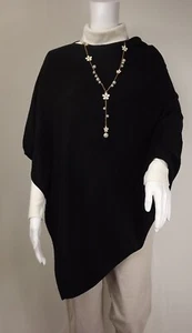 CASHMERE Poncho Black CAPE Handmade Wrap One Size,FREE UK Shipping, - Picture 1 of 12