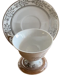 Norcrest Fine China Teetasse & Untertasse Silberrand 25th Anniversary Vintage - Bild 1 von 5