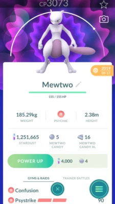 Pokemon Trade GO - Mewtwo 3000+CP with Legacy move Psystrike for Lucky Trade - Imagen 1 de 3