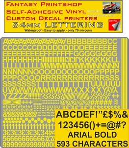 RC Vinyl Sticker Decals Ariel LETTERS NUMBERS 24MM PRE CUT FPRC807 YELLOW GLOSS - Picture 1 of 5