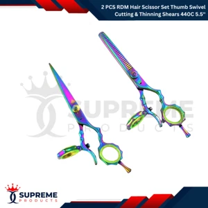 Juego de 2 tijeras de pelo RDM tijeras de corte y adelgazamiento giratorias para pulgar 440C 5,5"" - Imagen 1 de 5