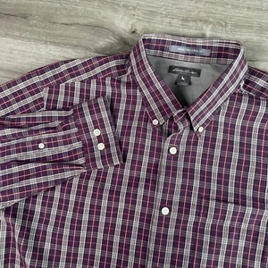 Eddie Bauer Shirt Mens Size Large Button White Wrinkle Free Classic Fit Purple - Picture 1 of 14