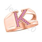 0.38 Ctw Created Pink Sapphire 14K Rose Gold Over Initial Letter K Men's Ring