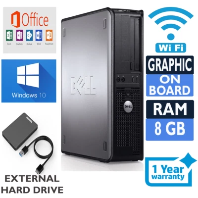FAST WINDOWS 10 DELL HP DESKTOP PC COMPUTER 8GB RAM 500GB HDD WiFi UK - Image 1 of 3