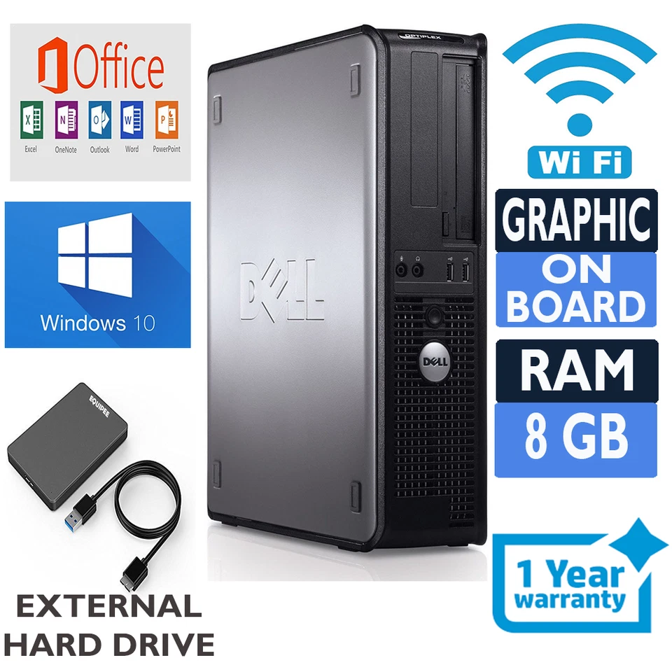 FAST WINDOWS 10 DELL HP DESKTOP PC COMPUTER 8GB RAM 500GB HDD WiFi UK - Image 1 of 3