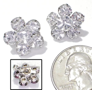 Pr (2) Small Vintage Sparkling Clear Crystal Flower Scatter Pins Silvertone 5/8" - Picture 1 of 3