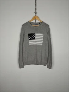 Gant Knit Sweater Crewneck Cener USA Flag Logo Gray size L - Picture 1 of 10