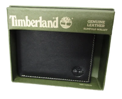 Billetera Timberland de cuero genuino plegable negra para hombre Foto 1 de 4