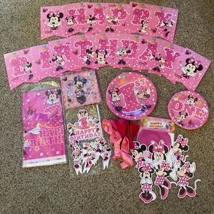 Minnie Mouse 1st Birthday Supplies Plates Balloons Cake Decor Banner More! - Picture 1 of 7
