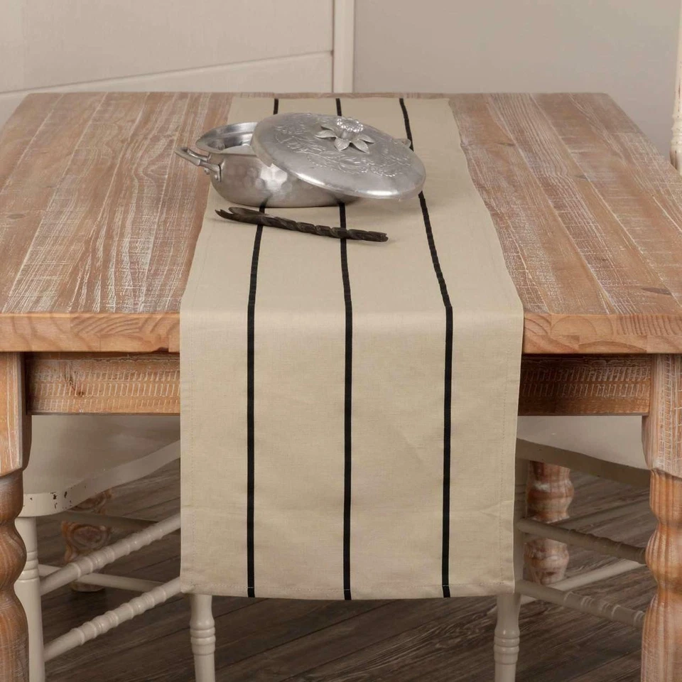 Lauren Black Runner 13x90 Vintage Stripe Shabby Chic Cottage Linen - Image 1 of 1