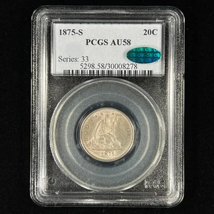 1875-S 20C AU58 PCGS Twenty Cent Piece - CAC Approved - Nice Coin - Picture 1 of 2