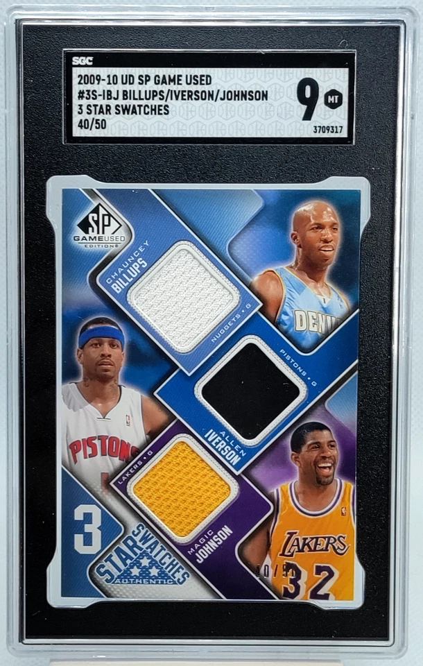 /50 Magic Johnson IVERSON Billups SGC 9 Patch 2009-10 SP Game Used 3 Star Swatch - Image 1 of 4