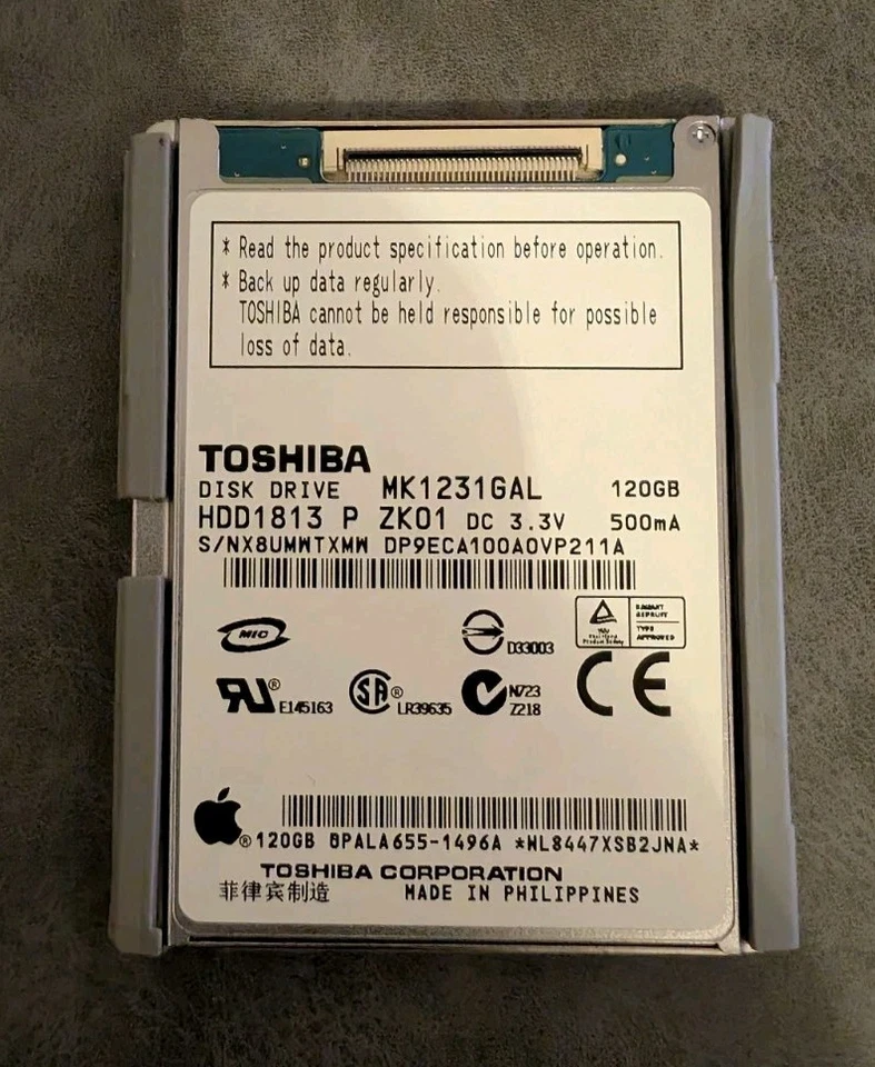 120GB HDD for iPod Classic 6th, 7th gen - Toshiba MK1231GAL, ZIF hard drive - Image 1 of 1
