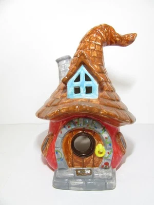 WITCH GNOME FAIRY HOUSE TEA LIGHT LANTERN POTTERY CERAMIC HALLOWEEN CANDLE - Image 1 of 4