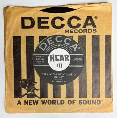 50s Bluegrass Bopper 45 BILL MONROE Dark As The Night / Tomorrow DECCA hear NM! - Image 1 of 3