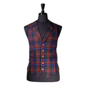 Mens 42R Wool Vest Blue Red Green Tartan Plaid Waistcoat Formal Wedding Party - Picture 1 of 10