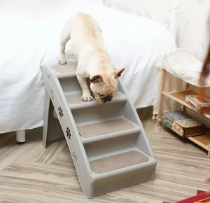 Dog Pet Folding Stairs Plastic Ramp Access Step Lightweight Cat Heavy Duty Grey - Picture 1 of 3